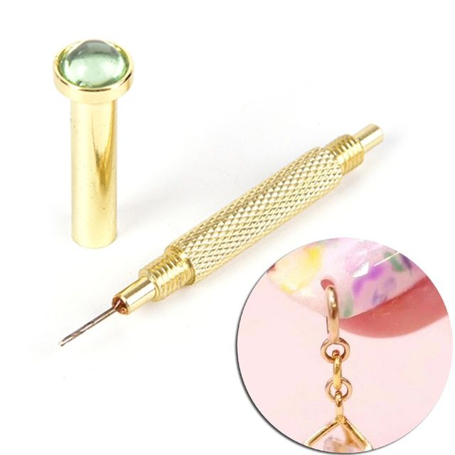 Gold Nail Art Nail Piercing Hand Tool Drill With Colored Jewel for  Fingernail Tips, Acrylic, Gels, Natural Nails - Etsy