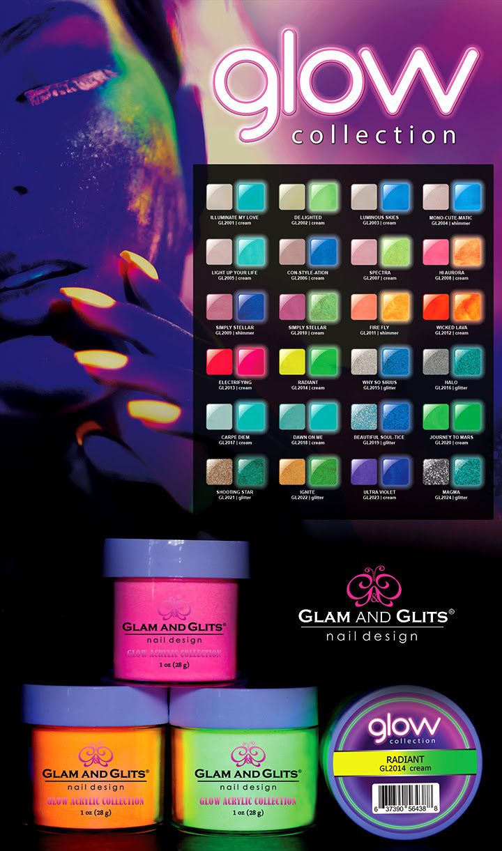 GLAM AND GLITS GLOW ACRYLIC COLLECTION (48 + COLOR CHART – Toronto Nail Beauty Supply